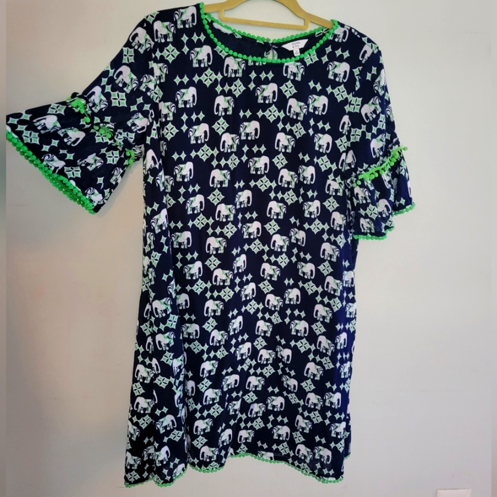 Crown & Ivy Navy and Green Elephant Print Dress